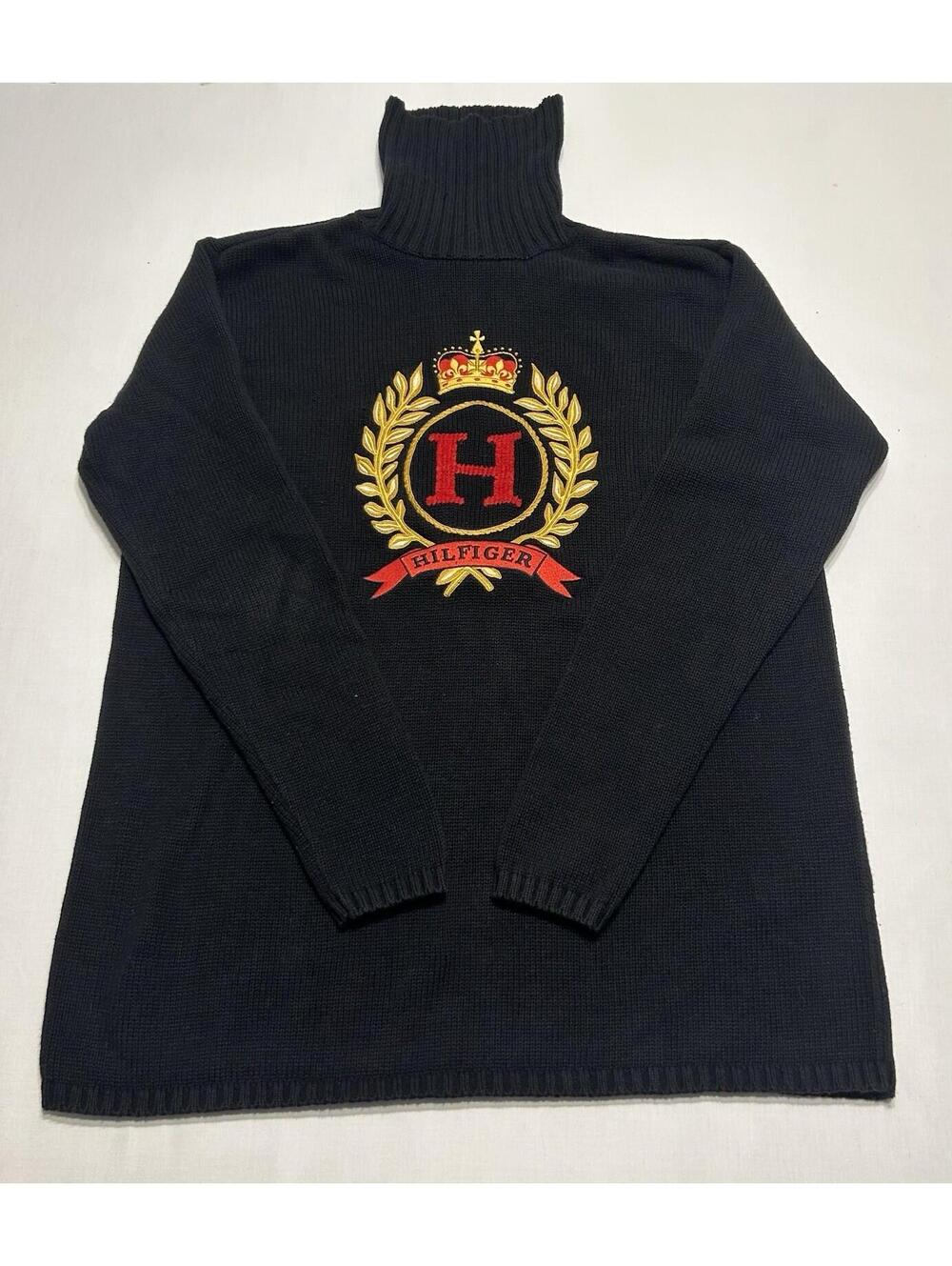 VTG Tommy Hilfiger Embroidered Crown Turtleneck Sweater Sz M